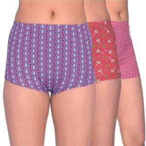 Women's Cotton Shorty Panty - Pack of 3 Multi-Color Trunks with Concealed Elastic Waistband and Longer Cut Legs for Ultimate Comfort.