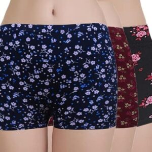 Women's Cotton Shorty Panty - Pack of 3 Multi-Color Trunks with Concealed Elastic Waistband and Longer Cut Legs for Ultimate Comfort.