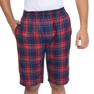 GLOWBODY Men’s Long Bermuda Shorts | Cotton Checkered Casual Summer Shorts | Elastic Waist Comfort Fit with Pockets